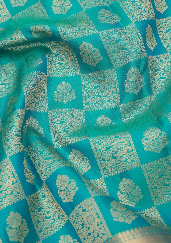 Rama_Green_Silk_Checks_Saree_With_Matching_Blouse_Piece