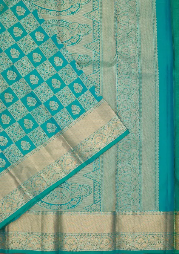 Rama_Green_Silk_Checks_Saree_With_Matching_Blouse_Piece