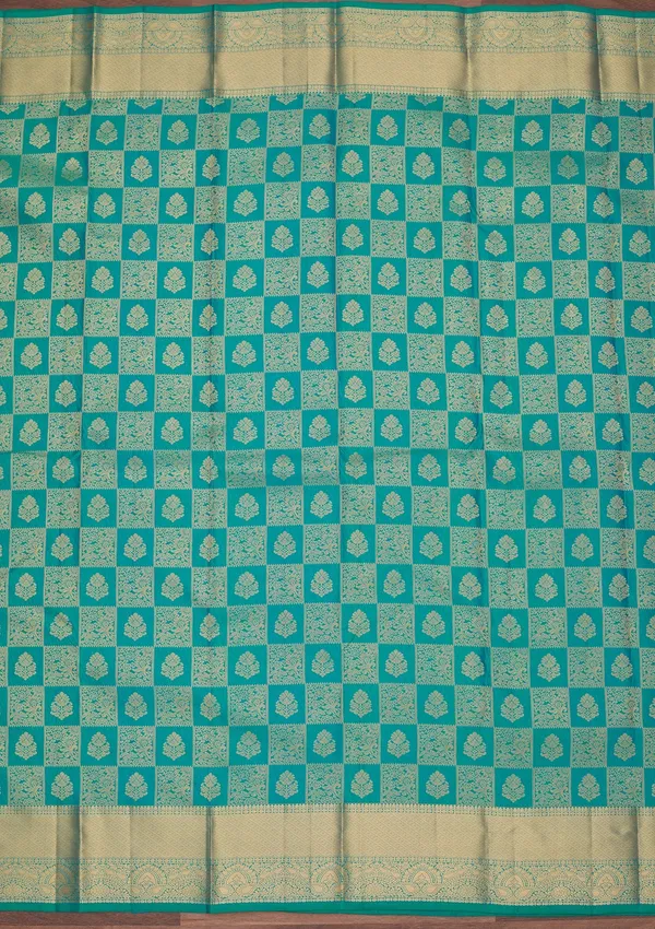 Rama_Green_Silk_Checks_Saree_With_Matching_Blouse_Piece