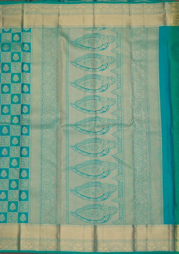 Rama_Green_Silk_Checks_Saree_With_Matching_Blouse_Piece