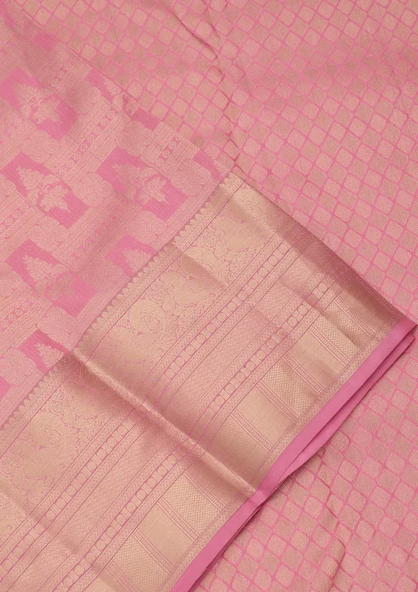 Pink_Silk_Checks_Saree_With_Matching_Blouse_Piece
