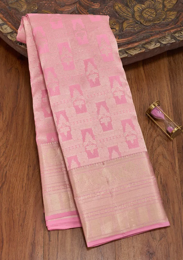 Pink_Silk_Checks_Saree_With_Matching_Blouse_Piece