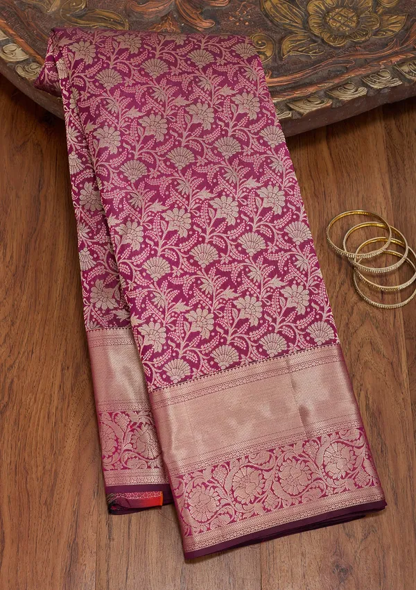 Wine_Silk_Jaal_Saree_With_Matching_Blouse_Piece