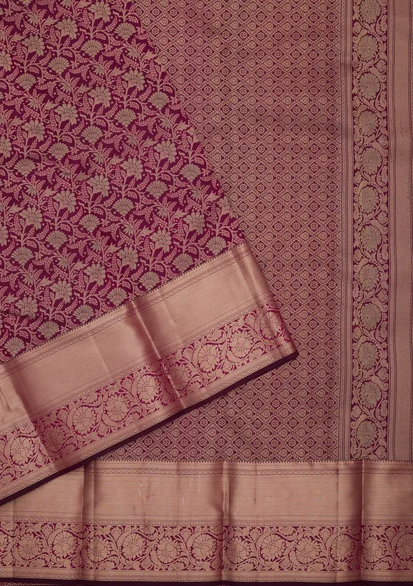 Wine_Silk_Jaal_Saree_With_Matching_Blouse_Piece