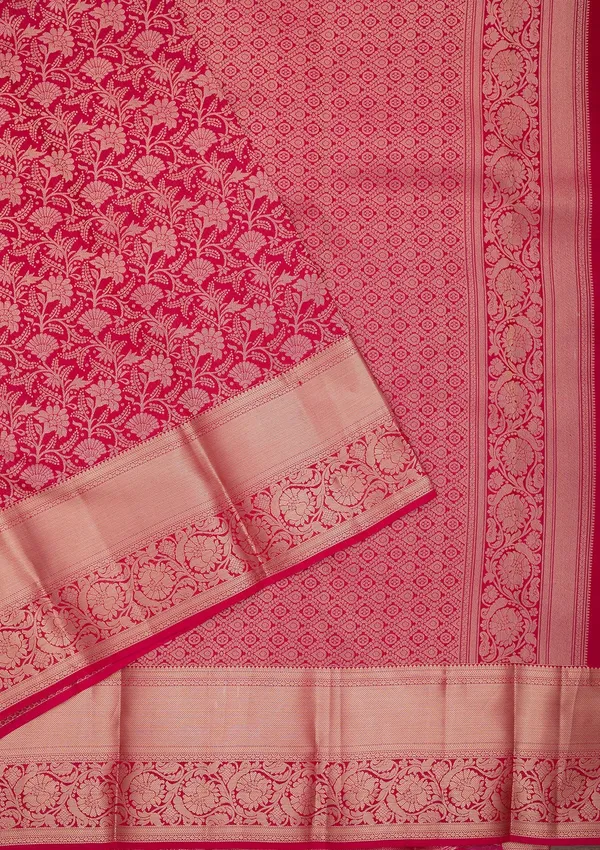 Rani_Pink_Silk_Jaal_Saree_With_Matching_Blouse_Piece