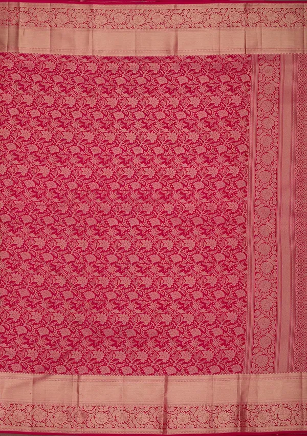 Rani_Pink_Silk_Jaal_Saree_With_Matching_Blouse_Piece