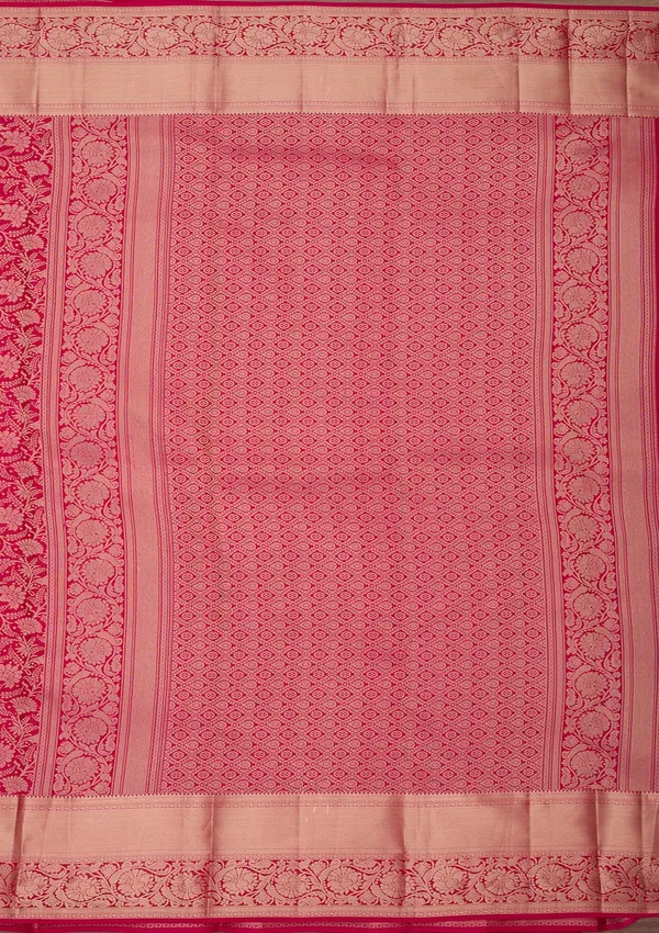 Rani_Pink_Silk_Jaal_Saree_With_Matching_Blouse_Piece