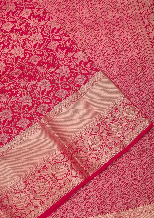 Rani_Pink_Silk_Jaal_Saree_With_Matching_Blouse_Piece