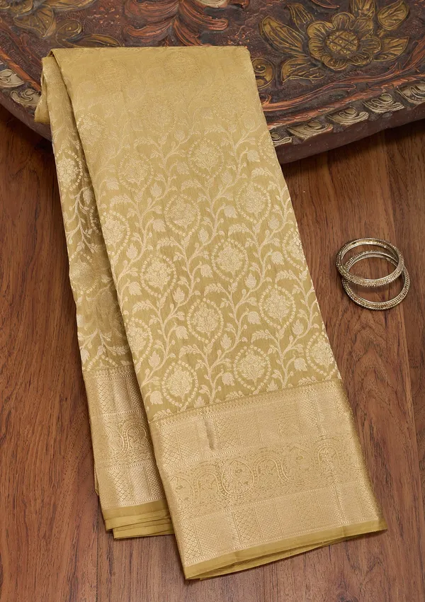 Mehendi_Silk_Jaal_Saree_With_Matching_Blouse_Piece