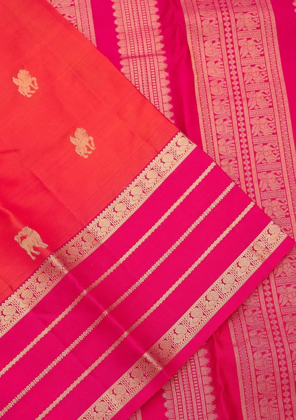 Orange_Silk_Buti_Saree_With_Matching_Blouse_Piece