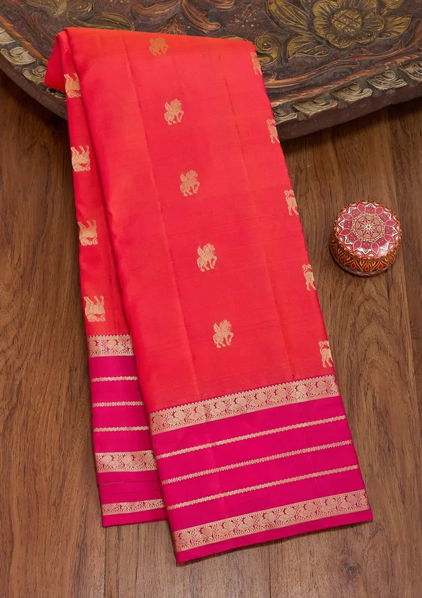 Orange_Silk_Buti_Saree_With_Matching_Blouse_Piece