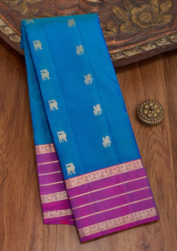 Peacock_Blue_Kanjivaram_Pure_Silk_Saree