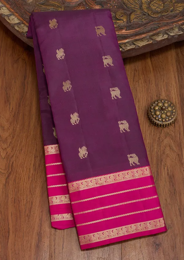 Wine_Silk_Buti_Saree_With_Matching_Blouse_Piece