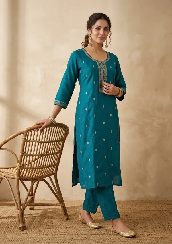 Rama_Green_Soft_Raw_Silk_Gold_Zariwork_Straight_Kurta_With_Pant_Regular_And_Dupatta