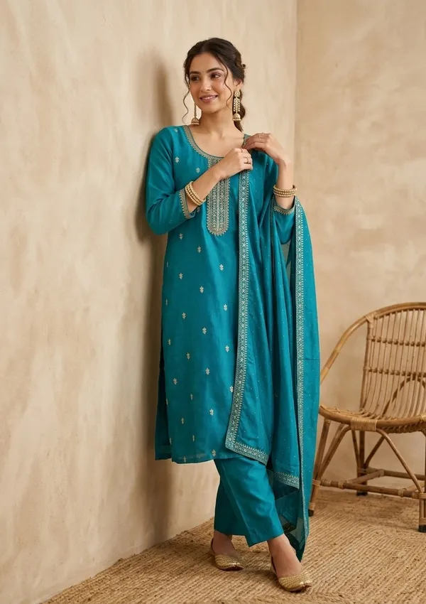 Rama_Green_Soft_Raw_Silk_Gold_Zariwork_Straight_Kurta_With_Pant_Regular_And_Dupatta