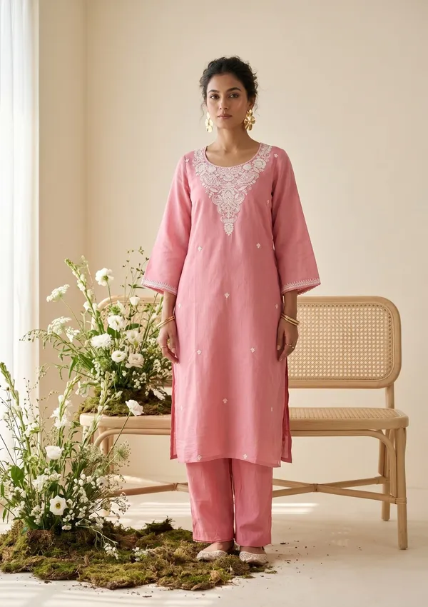 Gajari_Pink_Chanderi_Threadwork_Straight_Kurta_With_Pant_Regular_And_Dupatta