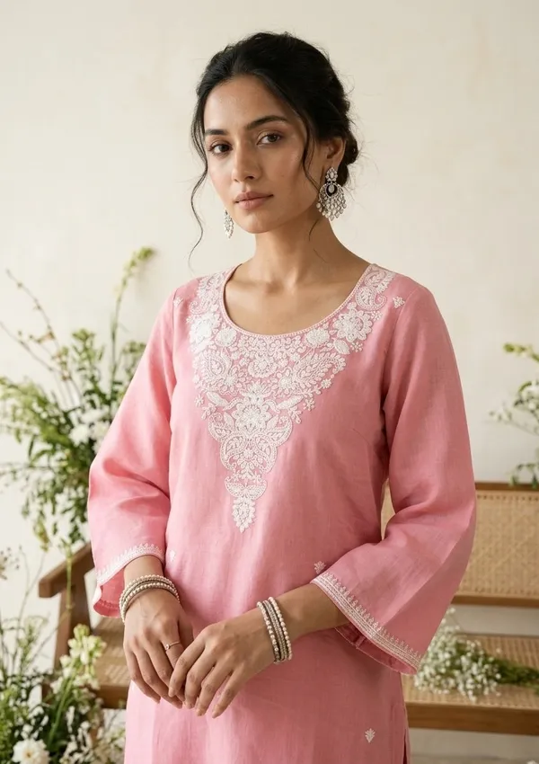 Gajari_Pink_Chanderi_Threadwork_Straight_Kurta_With_Pant_Regular_And_Dupatta