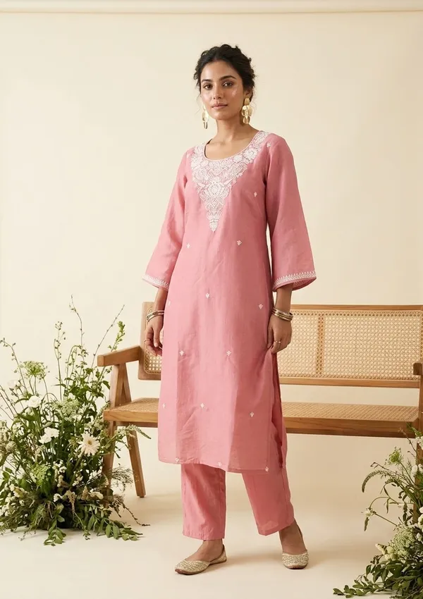 Gajari_Pink_Chanderi_Threadwork_Straight_Kurta_With_Pant_Regular_And_Dupatta