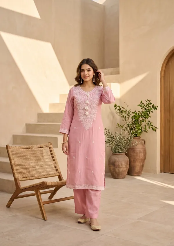 Gajari_Pink_Chanderi_Threadwork_Straight_Kurta_With_Pant_Regular_And_Dupatta