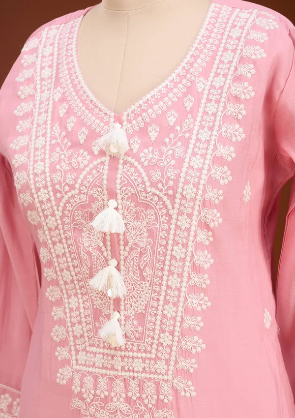 Gajari_Pink_Chanderi_Threadwork_Straight_Kurta_With_Pant_Regular_And_Dupatta