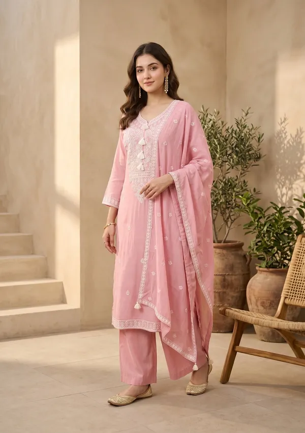 Gajari_Pink_Chanderi_Threadwork_Straight_Kurta_With_Pant_Regular_And_Dupatta