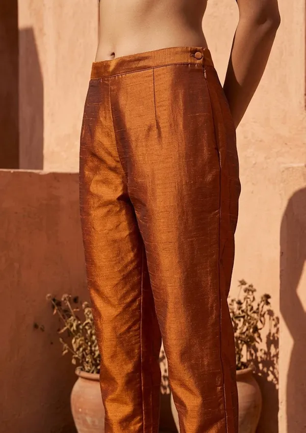 Rust_Soft_Raw_Silk_Threadwork_Straight_Kurta_With_Pant_Regular_And_Dupatta