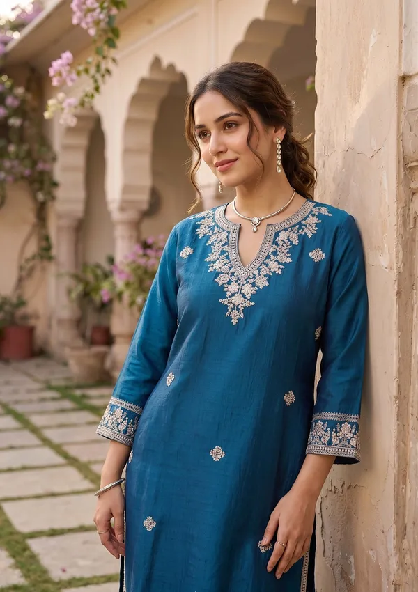 Blue_Soft_Raw_Silk_Threadwork_Straight_Kurta_With_Pant_Regular_And_Dupatta