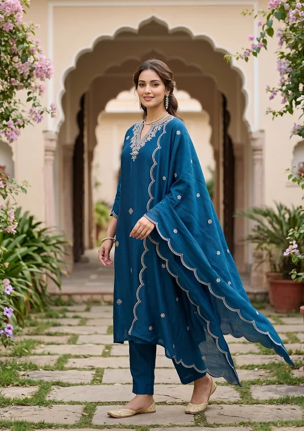 Blue_Soft_Raw_Silk_Threadwork_Straight_Kurta_With_Pant_Regular_And_Dupatta