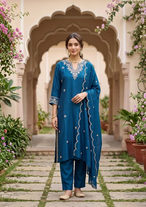Blue_Soft_Raw_Silk_Threadwork_Straight_Kurta_With_Pant_Regular_And_Dupatta