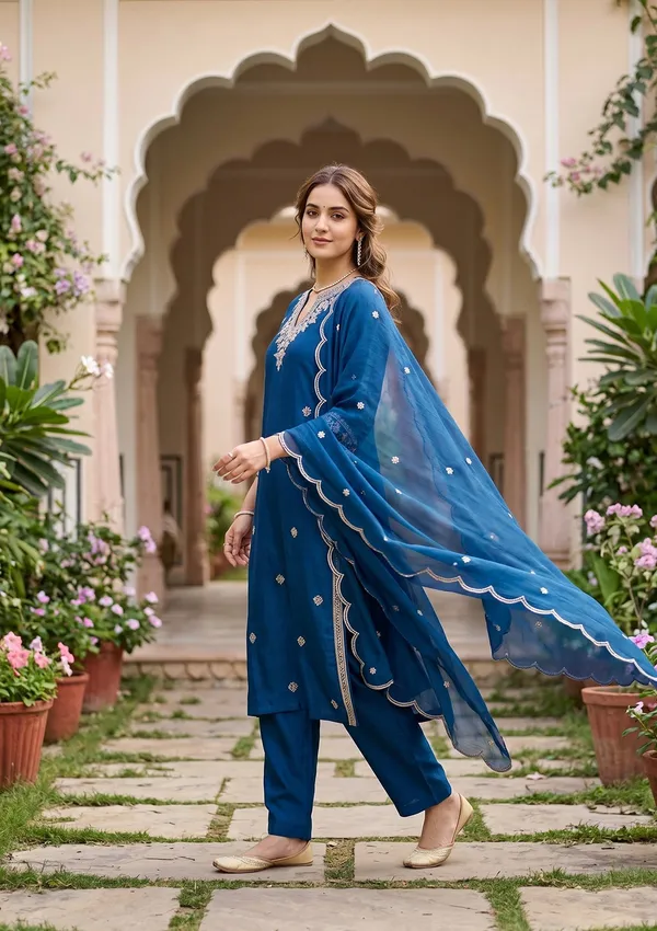 Blue_Soft_Raw_Silk_Threadwork_Straight_Kurta_With_Pant_Regular_And_Dupatta