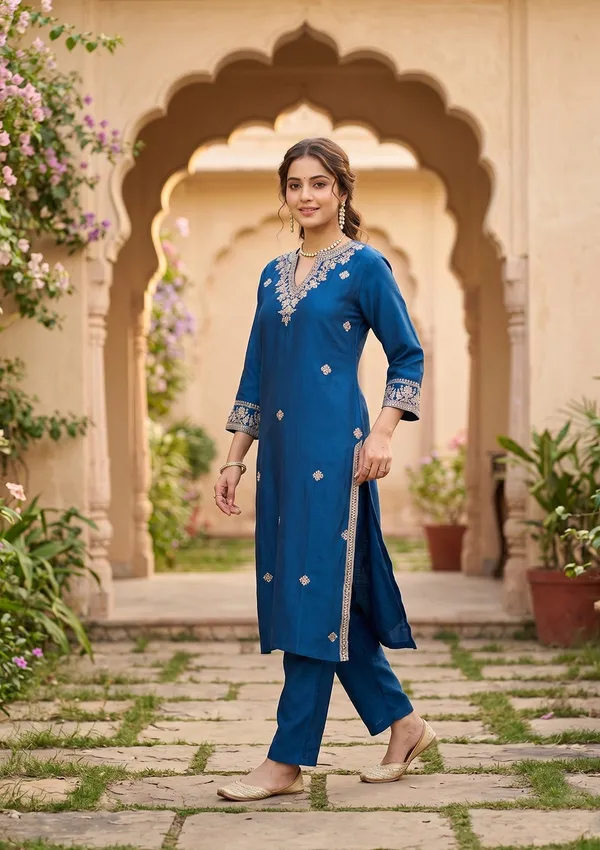 Blue_Soft_Raw_Silk_Threadwork_Straight_Kurta_With_Pant_Regular_And_Dupatta