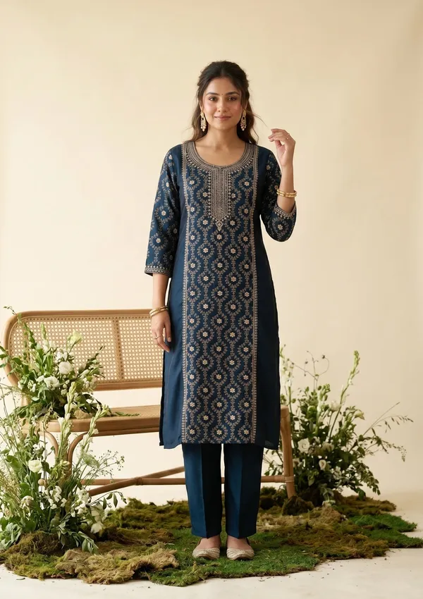 Navy_Blue_Soft_Raw_Silk_Threadwork_Anarkali_Kurta_With_Regular_Pant_And_Dupatta