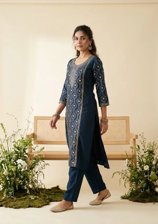 Navy_Blue_Soft_Raw_Silk_Threadwork_Anarkali_Kurta_With_Regular_Pant_And_Dupatta