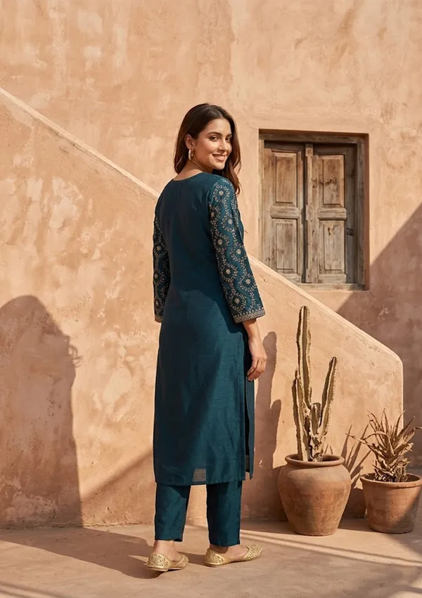 Navy_Blue_Soft_Raw_Silk_Threadwork_Anarkali_Kurta_With_Regular_Pant_And_Dupatta