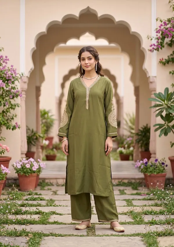Mehendi_Art_Silk_Cording_Straight_Kurta_With_Pant_Regular_And_Dupatta