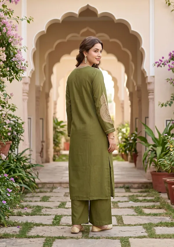 Mehendi_Art_Silk_Cording_Straight_Kurta_With_Pant_Regular_And_Dupatta