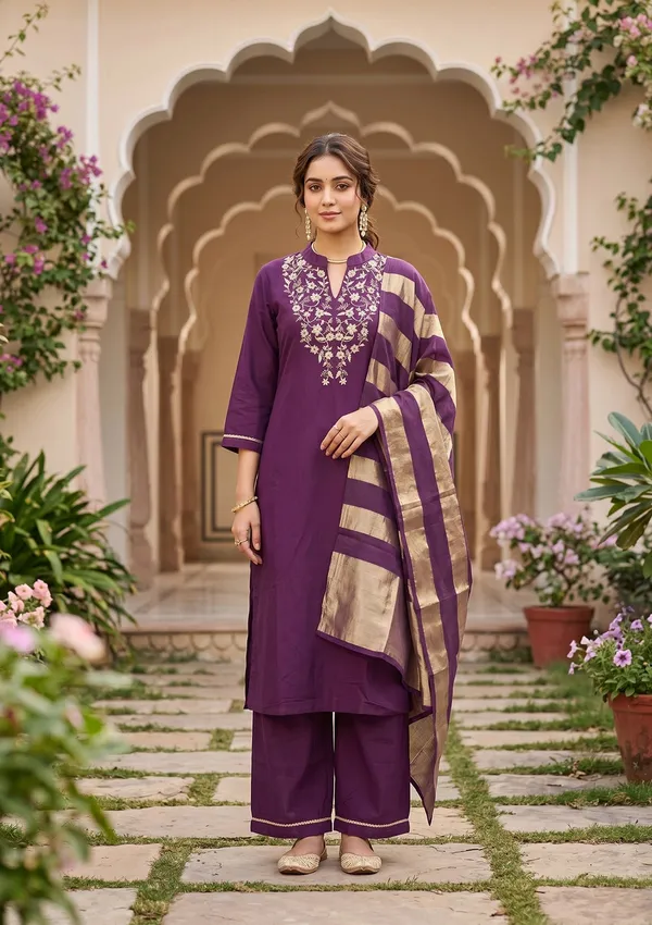 Purple_Art_Silk_Cording_Straight_Kurta_With_Pant_Regular_And_Dupatta
