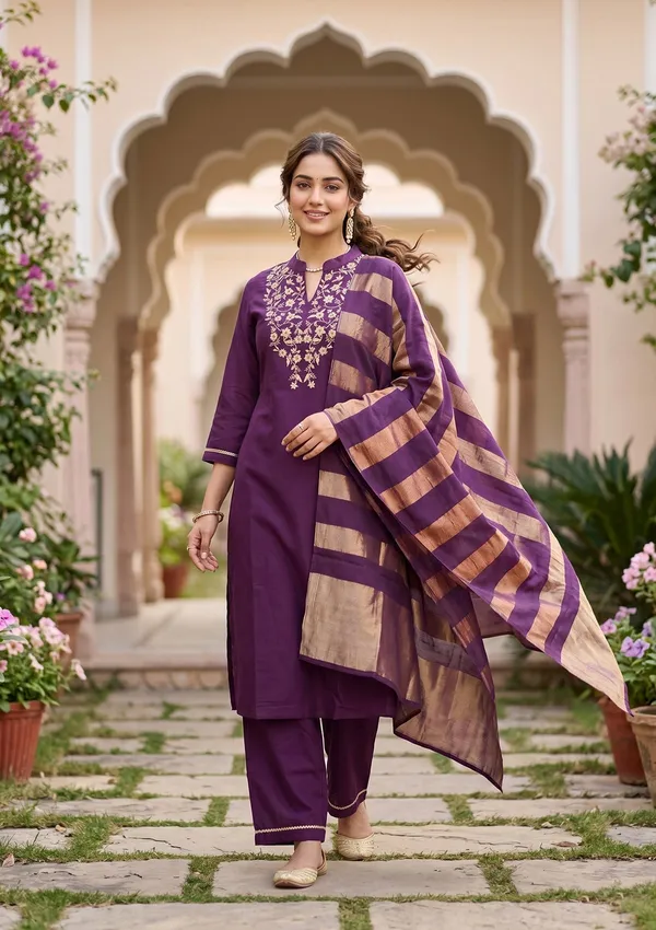 Purple_Art_Silk_Cording_Straight_Kurta_With_Pant_Regular_And_Dupatta