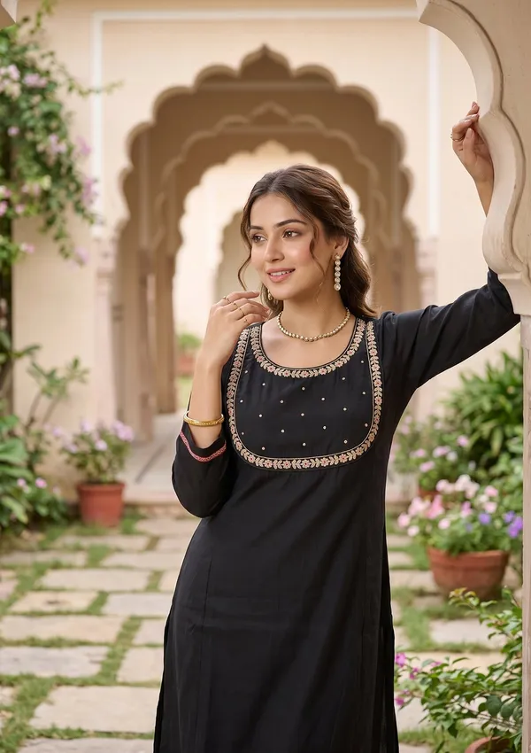 Black_Art_Silk_Cording_A_Line_Kurta_With_Pant_Regular_And_Dupatta