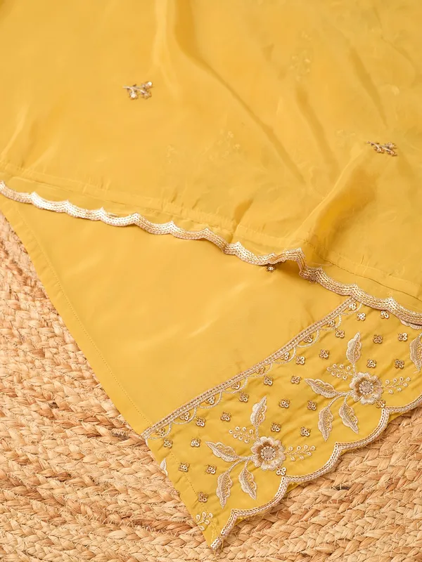 Mustard_Semi_Crepe_Threadwork_Straight_Kurta_With_Pant_Regular_And_Dupatta