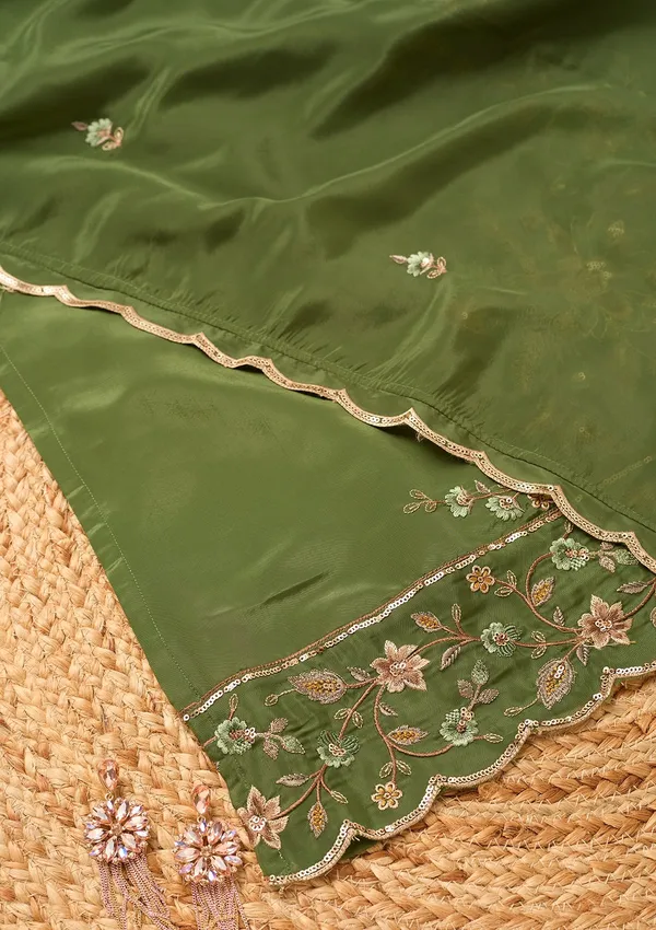 Mehendi_Semi_Crepe_Threadwork_Straight_Kurta_With_Pant_Regular_And_Dupatta