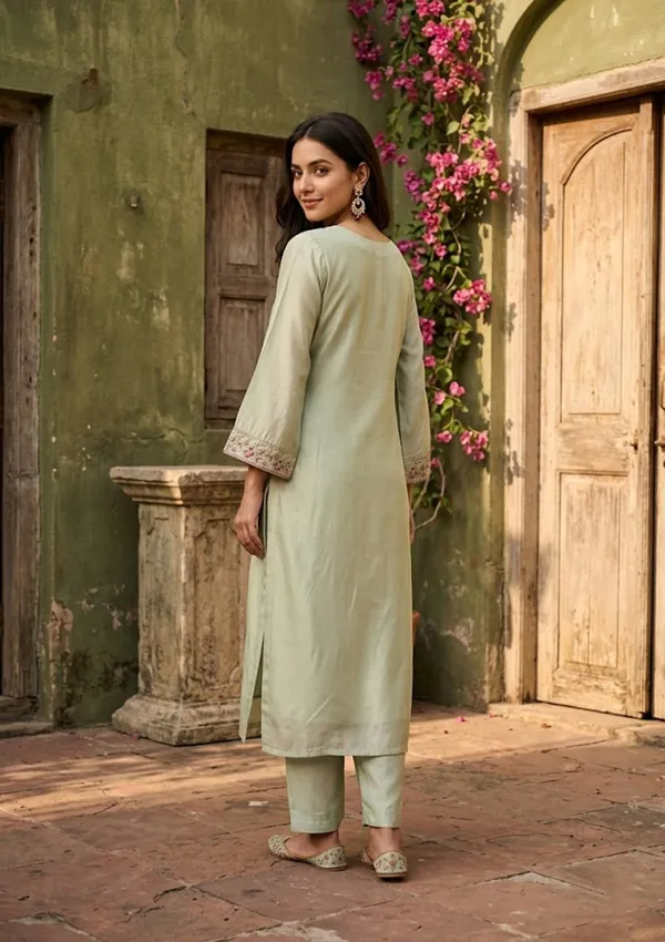 Pista_Green_Semi_Crepe_Threadwork_Straight_Kurta_With_Regular_Pant_And_Dupatta