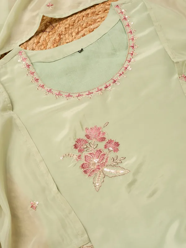 Pista_Green_Semi_Crepe_Threadwork_Straight_Kurta_With_Regular_Pant_And_Dupatta