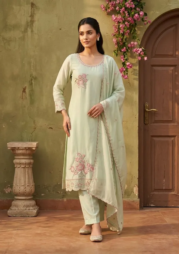 Pista_Green_Semi_Crepe_Threadwork_Straight_Kurta_With_Regular_Pant_And_Dupatta