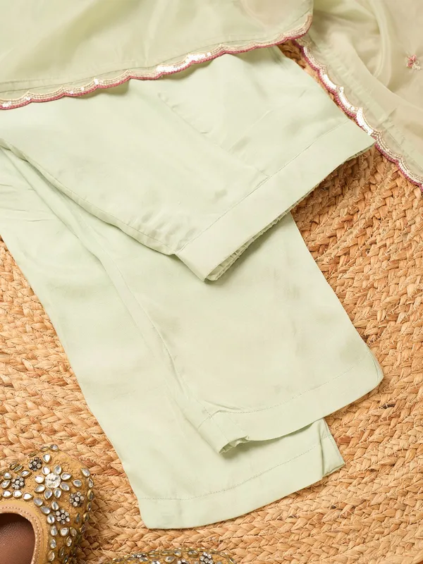 Pista_Green_Semi_Crepe_Threadwork_Straight_Kurta_With_Regular_Pant_And_Dupatta