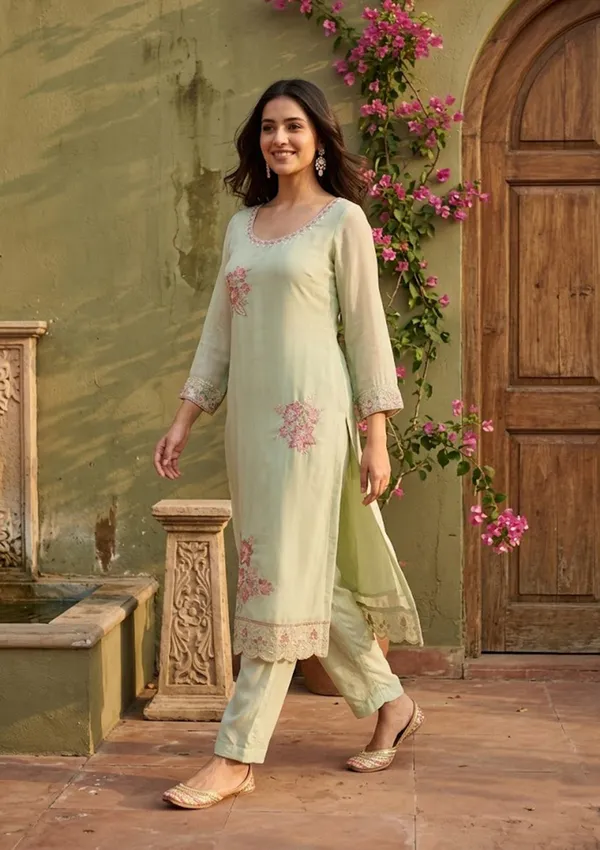 Pista_Green_Semi_Crepe_Threadwork_Straight_Kurta_With_Regular_Pant_And_Dupatta