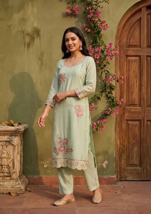 Pista_Green_Semi_Crepe_Threadwork_Straight_Kurta_With_Regular_Pant_And_Dupatta