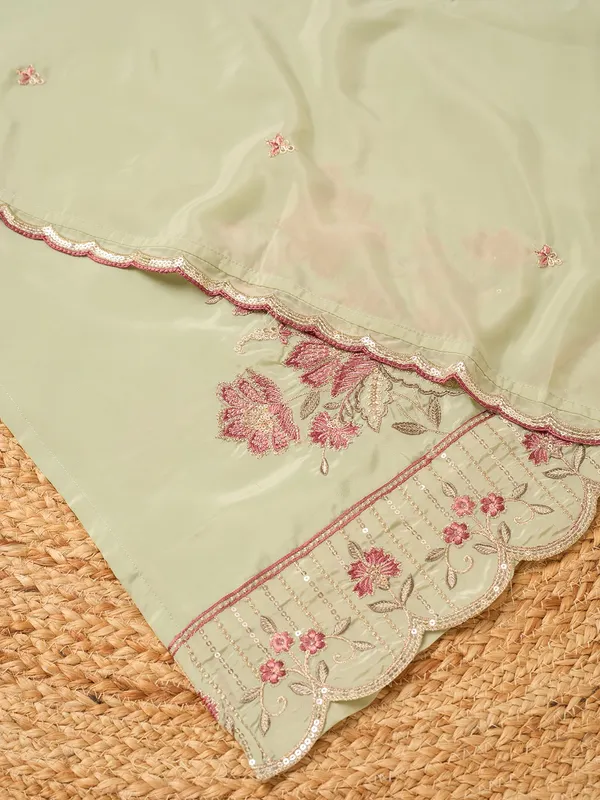 Pista_Green_Semi_Crepe_Threadwork_Straight_Kurta_With_Regular_Pant_And_Dupatta
