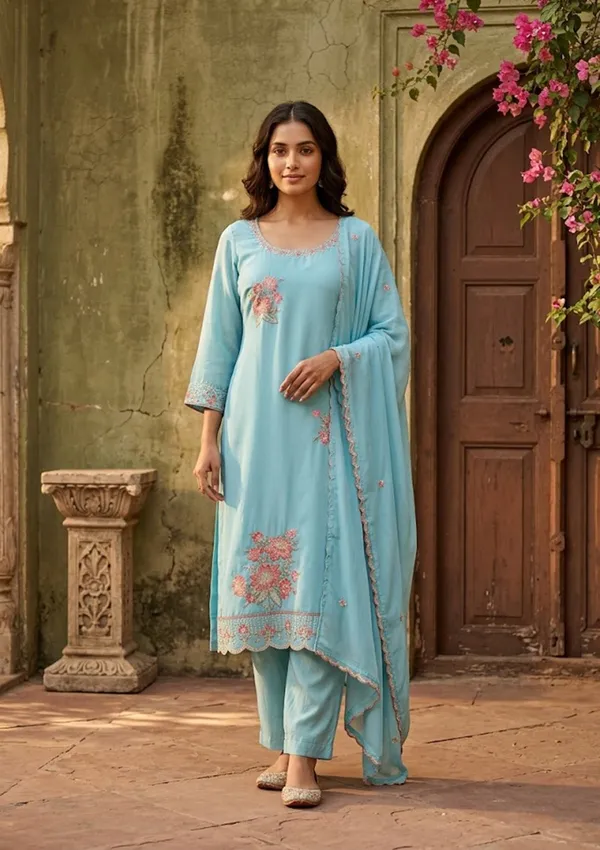 Sky_Blue_Semi_Crepe_Threadwork_Straight_Kurta_With_Pant_Regular_And_Dupatta