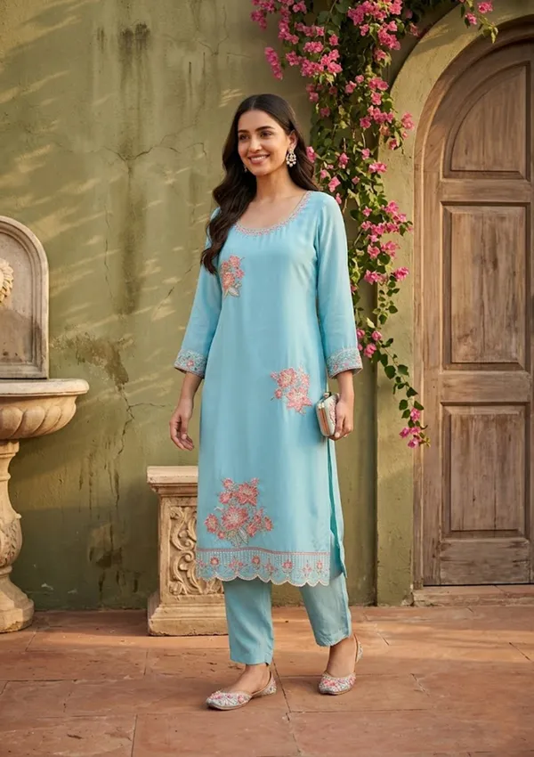 Sky_Blue_Semi_Crepe_Threadwork_Straight_Kurta_With_Pant_Regular_And_Dupatta